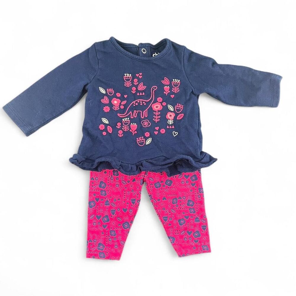 Navy and pink Dino print baby girl's 2-piece outfit size 0-3 months